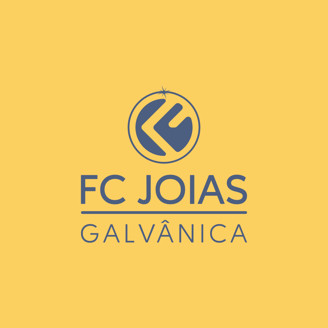 Logotipo oficial FC Joias Galvânica em azul sobre fundo amarelo