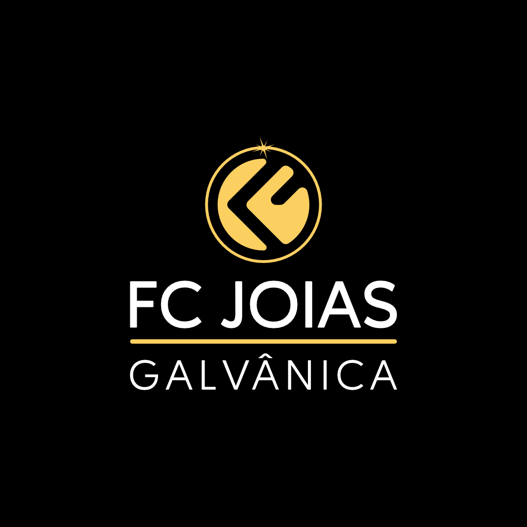 Logotipo oficial FC Joias Galvânica em branco e dourado sobre fundo preto