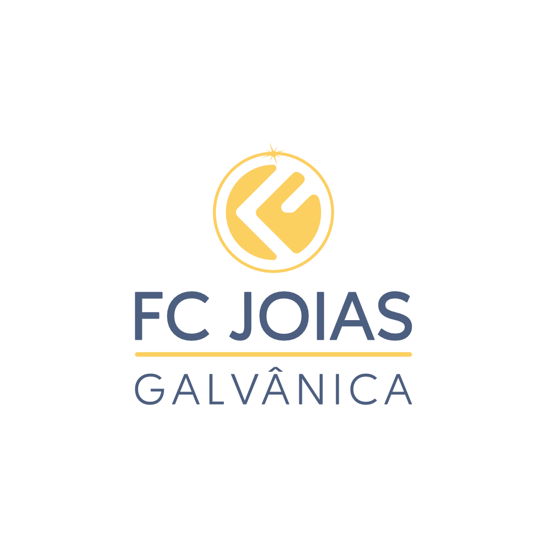 Logotipo oficial FC Joias Galvânica em azul e dourado com fundo transparente