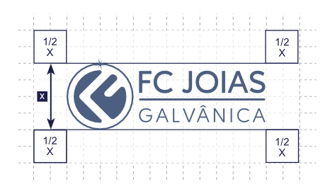 Malha de construção do logotipo horizontal com a área de arejamento marcada