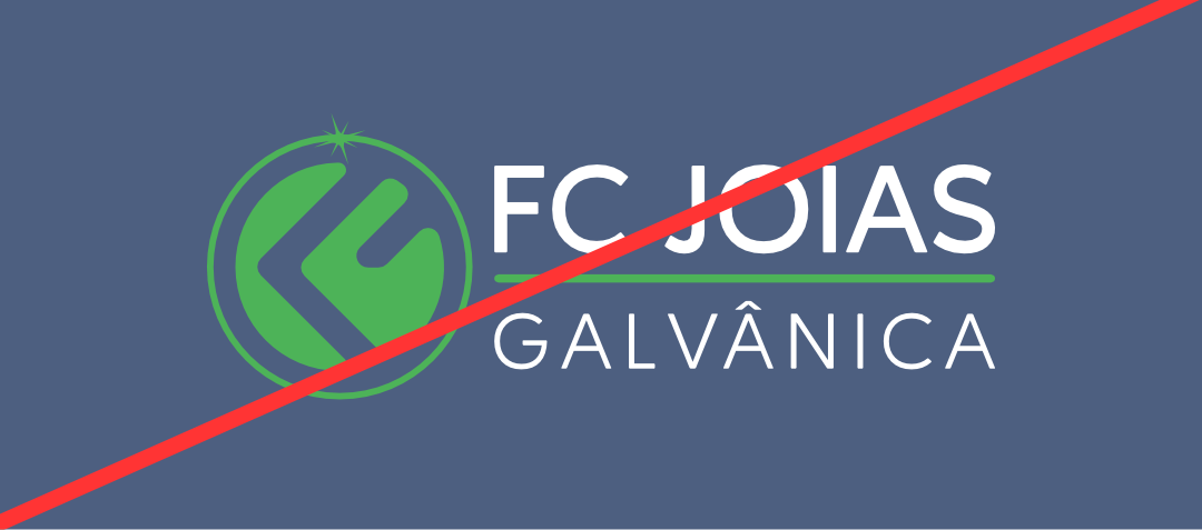 Exemplo de uso incorreto da marca FC Joias: não alterar cores do símbolo
