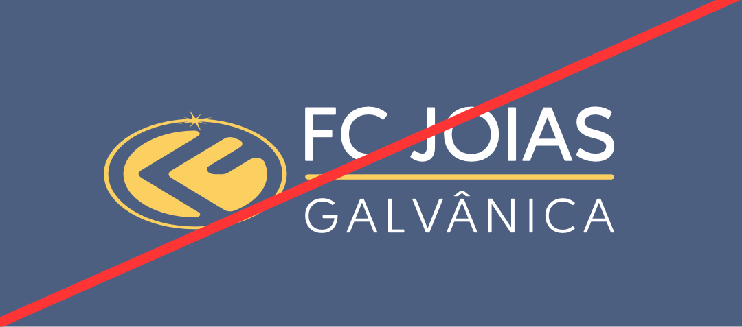 Exemplo de uso incorreto da marca FC Joias: não alterar símbolo