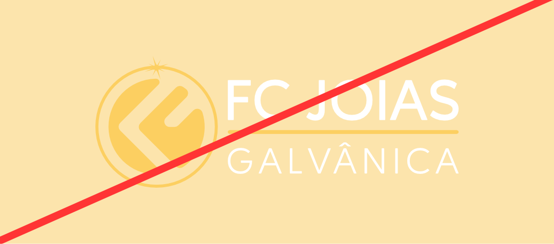 Exemplo de uso incorreto da marca FC Joias: não utilizar fundo da mesma cor da marca