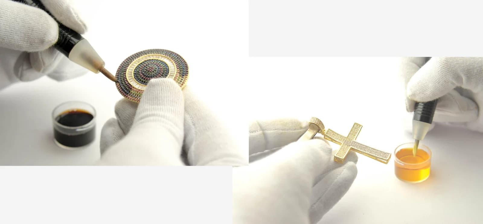 Aplicação de ródio com caneta em pingente